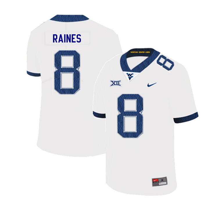 2019 Men #8 Kwantel Raines West Virginia Mountaineers College Football Jerseys Sale-White - Click Image to Close